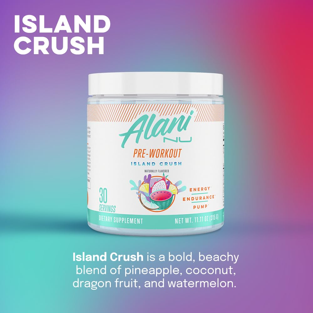 Alani Nu Pre Workout Powder Island Crush, Amino Energy Boost, Endurance Supplement, Sugar Free, 200mg Caffeine, L-Theanine, Beta-Alanine, L-Citrulline, 30 Servings
