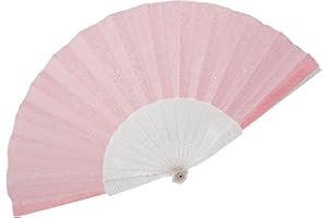 SiissaPeksid Glitter Women Handheld Fan with Shining Transparent Fan Rib – Ideal for Wedding, Church, Festival, Dance, Party Prom, Club, and EDM Accessories, Pink