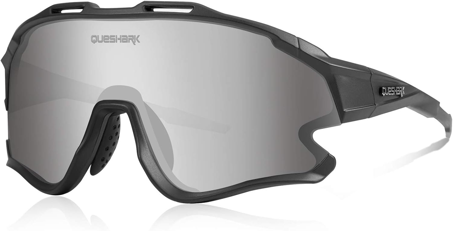 Queshark Cycling Sunglasses with1 Polarized 3 HD Interchangeable Lens Anti-UV400 for Driving Fishing Glof Baseball Running Hiking