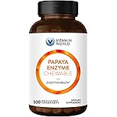 Vitamin World Papaya Enzymes Chewable 500 Tablets - Papain, Amylase & Protease for Digestion & Nutrient Absorption, Papaya Flavor, Gluten Free