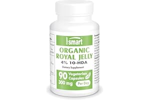 SuperSmart - Organic Royal Jelly 300mg per Day (High Strength 4% 10-HDA) - Freeze-Dried Fresh Royal Jelly Supplement | Non-GMO & Gluten Free - 90 Vegetarian Capsules
