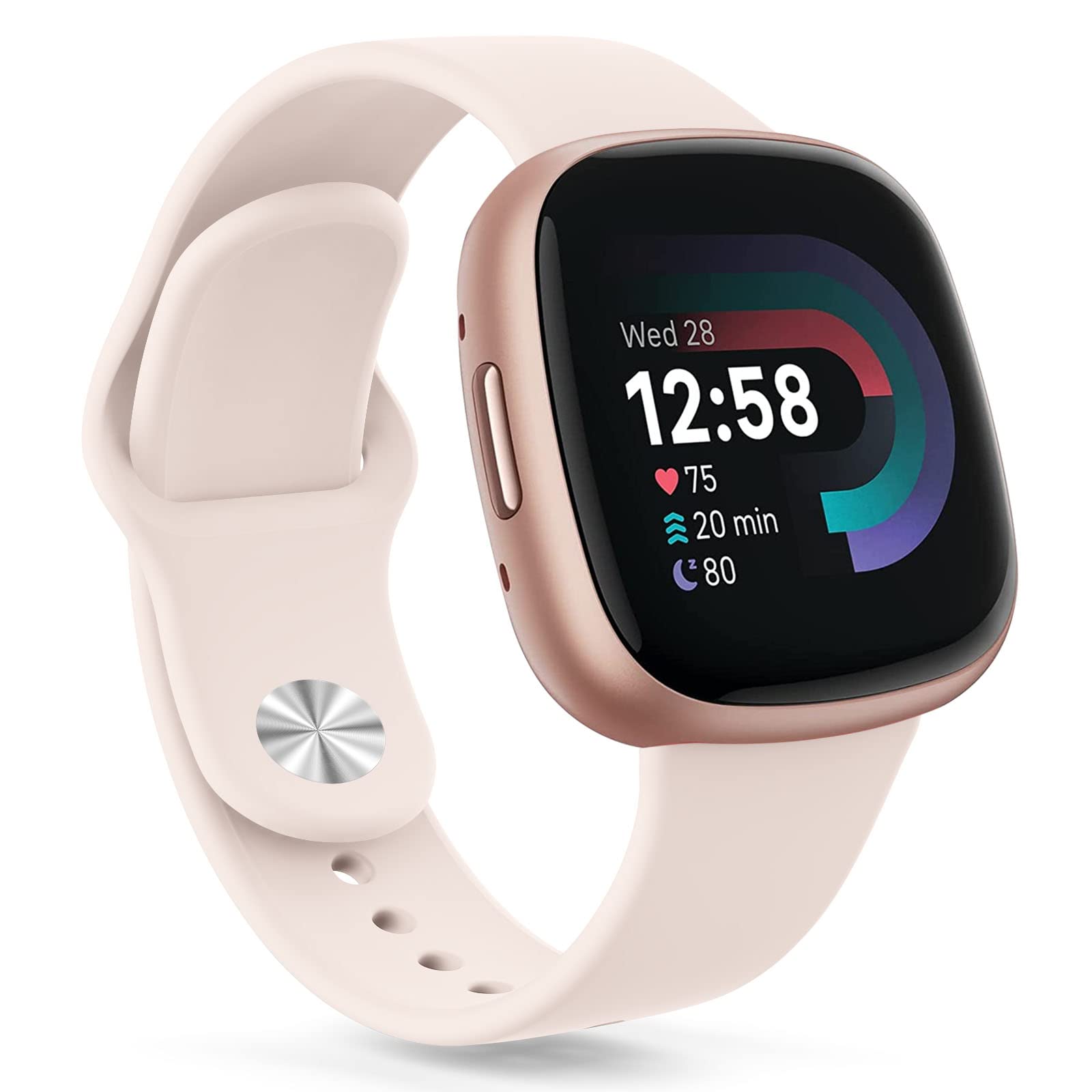 Oumida Silicone Strap for Fitbit Versa 4 Strap/Sense 2/Sense Strap, Adjustable Breathable Soft Silicone Wristband Replacement for Fitbit Versa 3 (Pink)