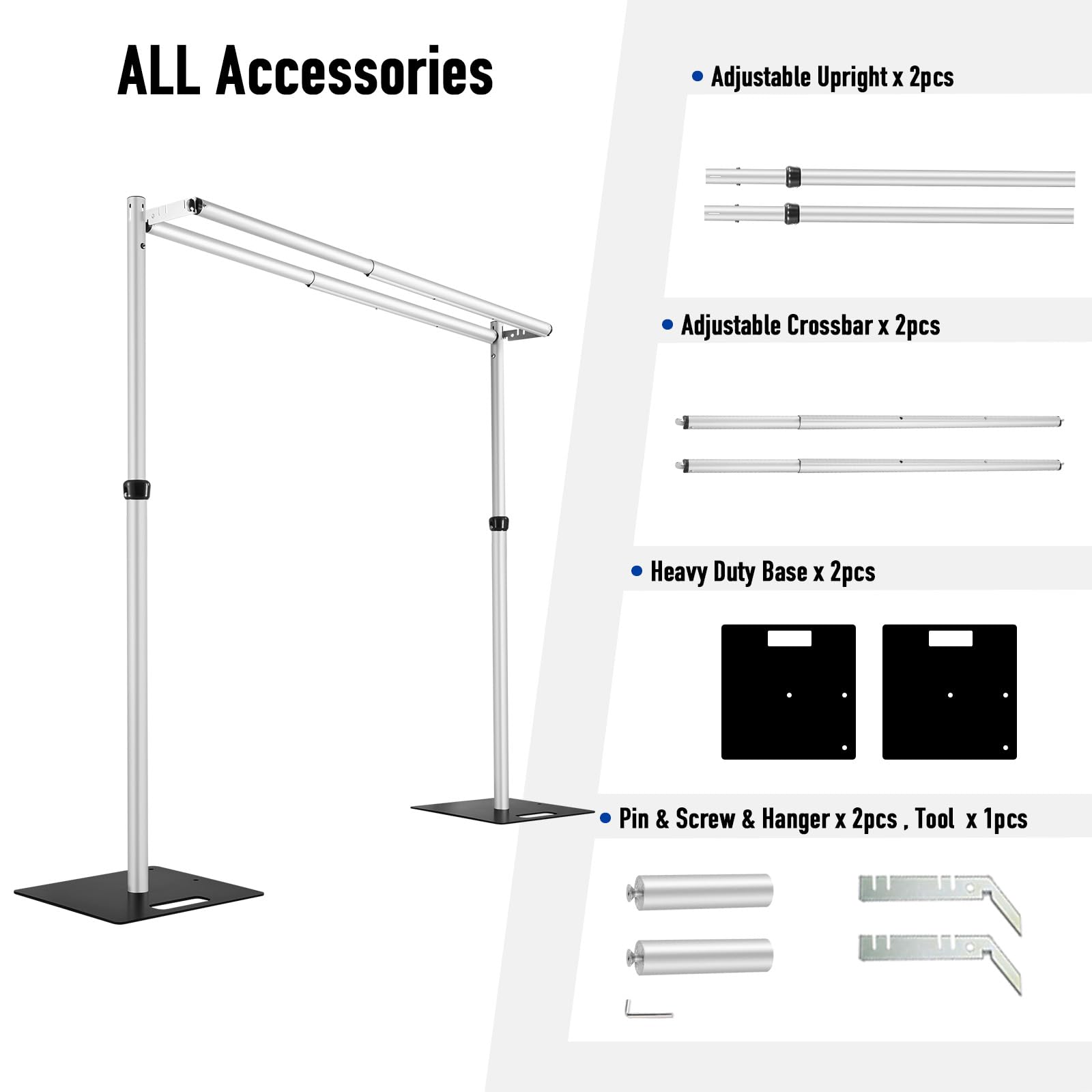 Hecis 10x10Ft Double Crossbar Pipe and Drape Stand, Heavy Duty Adjustable Backdrop Stand, Aluminium Flower Wall Backdrop for Event,Birthday Party and Wedding Decor