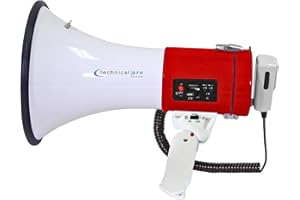 Technical Pro Megaphone 75-Watt Siren Bullhorn - Bullhorn Speaker w/Detachable Microphone, Portable Lightweight Strap Detacha