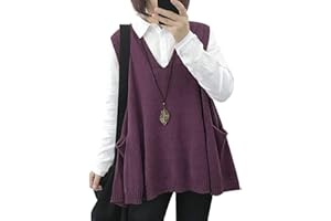 YESNO Sweater Vest Women Loose Swing Cotton Cute Oversized Knit Pullover Sleeveless Sweater Tops with Drop Pockets WM9