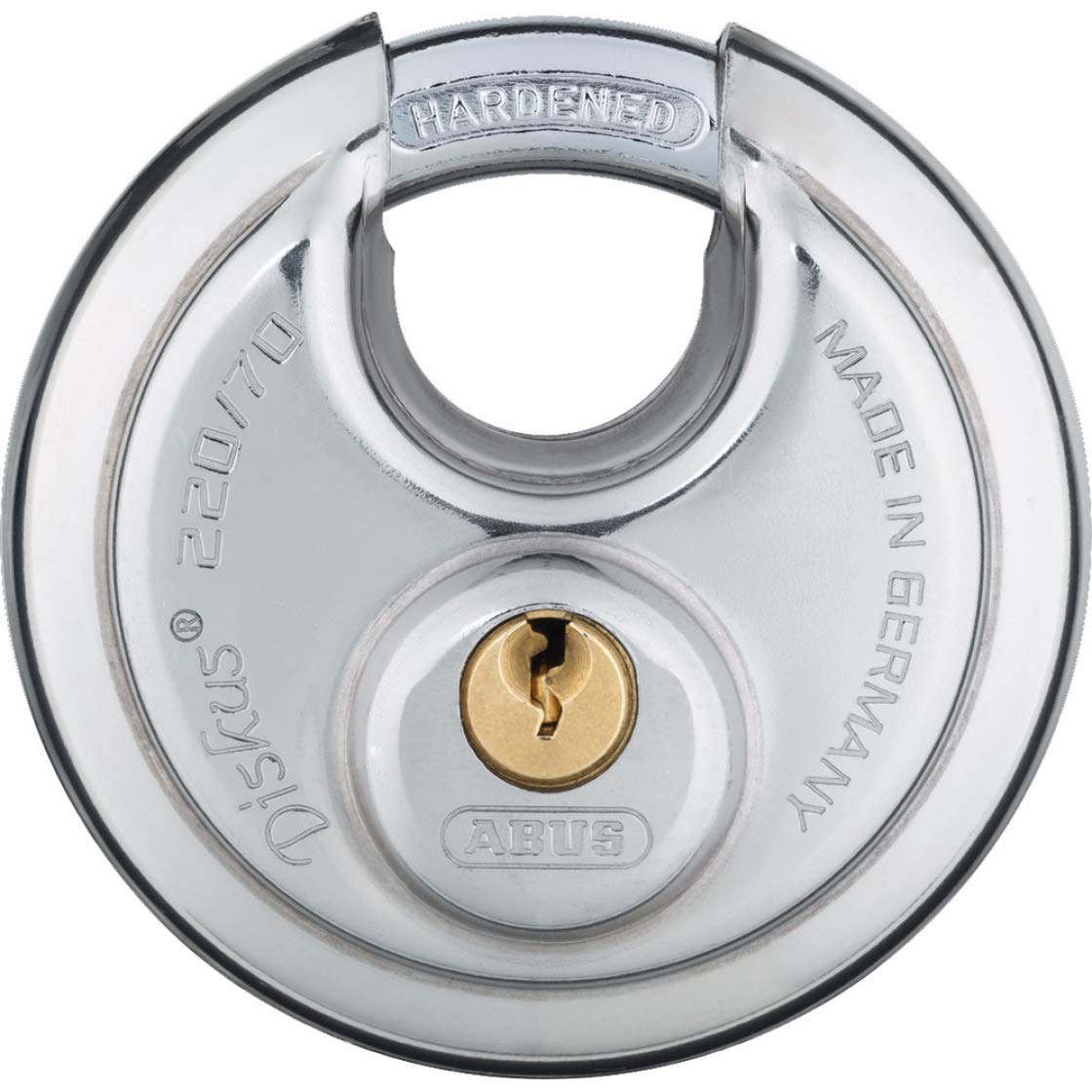 ABUS Discus Padlock 220/70 Made of Stainless Steel - with 360° All-Round Protection - ABUS Security Level 7 - incl. 2 Keys - Silver