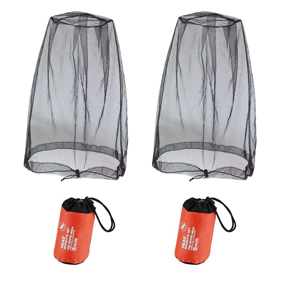 2 Pcs Midge Head Net with Storage Bag Face Net Mesh Nylon Mosquito Head Net for Outdoor Hiking Camping Climbing Fishing and Walking