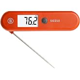 ThermoWorks Sizzle - Digital Meat Thermometer - 2-Second Waterproof, Red | 270-Degree Folding Probe, Large Auto-Rotating Back