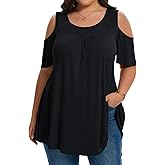 LARACE Plus Size Cold Shoulder Tops for Women Short Sleeve Tunics Shirts Loose Summer Clothes Blouses to Wear with Leggings