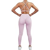 SUUKSESS Women Seamless Workout Sets Strappy Sports Bra High Waist Booty Leggings Outfits