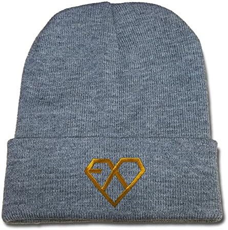 KISSUU Kpop EXO XOXO Logo Unisex Embroidery Skullies Knitted Hats Skull Caps - Grey