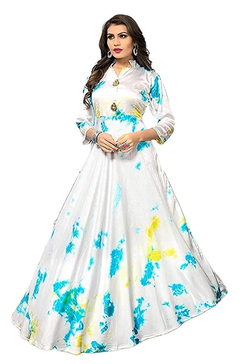 hari enterprise women's multi digital printed tafeta silk gown(white ma green gown)