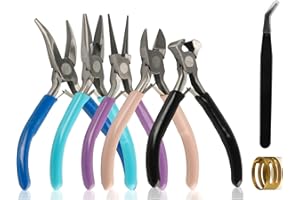 XHJZGCTECH 5-Piece Professional Jewelry Pliers Set for Wire Crafting & Repair ： Includes Chain Nose, Round Nose, Bent Nose, Needle Nose & Wire Cutters