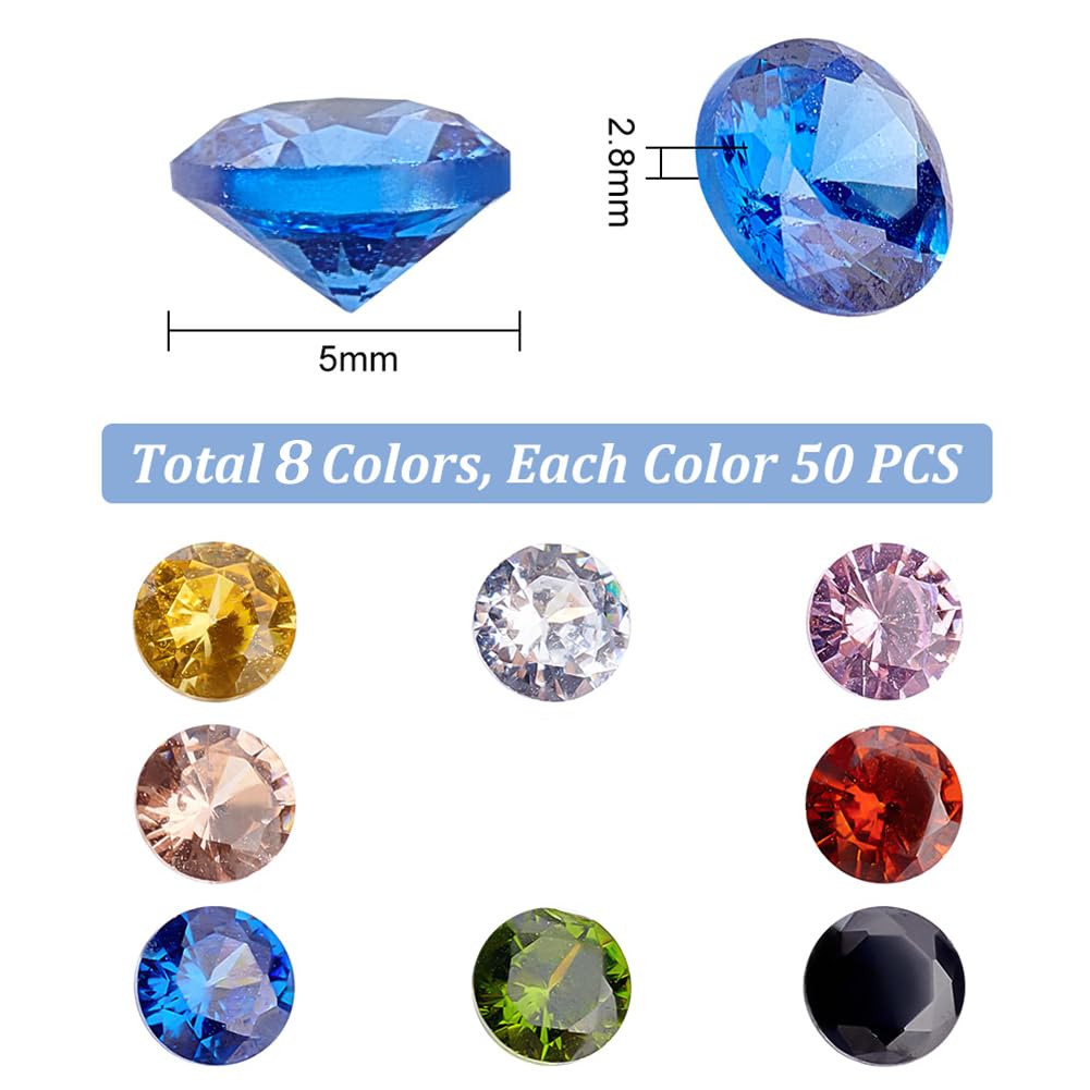PH PandaHall 400pcs 5mm Cubic Zirconia Stone 8 Colors Round Faceted Rhinestone Diamond Stones Gems Gemstone Loose CZ Stones for Ring Earring Bracelet Pendant Jewelry Art Craft Making
