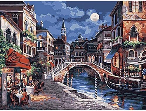 Fashionable DIY Oil Painting Drawn by Number Kits 16×20 inch for Home Decor Arts Gifts - The Moonlit Town