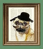 Dapper Doug Gentleman PUG dog art print illustration beautifully upcycled dictionary page book art print