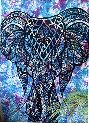 Wall Studio Handmade Tie Die Big Elephant Mandala Bedding, Tapestry Indian Wall Art Hanging Bohemian Bedspred 84X54 Inche