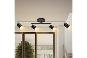 BRICOSMOCON 4 Light Track Lighting Kit Kitchen, Black Track Lighting Fixtures Ceiling, 4 Way Modern Flexible Spot Track Lighting, Industrial LED Lights for Room Hallway Bedroom(GU10 Socket, Bulb Not Included)