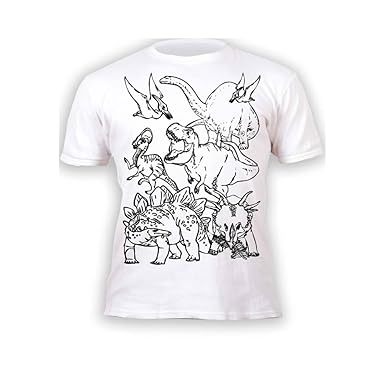 Kinder T-Shirt Jungen Mädchen Dinos Dinosaurier. Zum Bemalen und Ausmalen mit Vordruck. Mitgeliefert 6 auswaschbare Magic - M