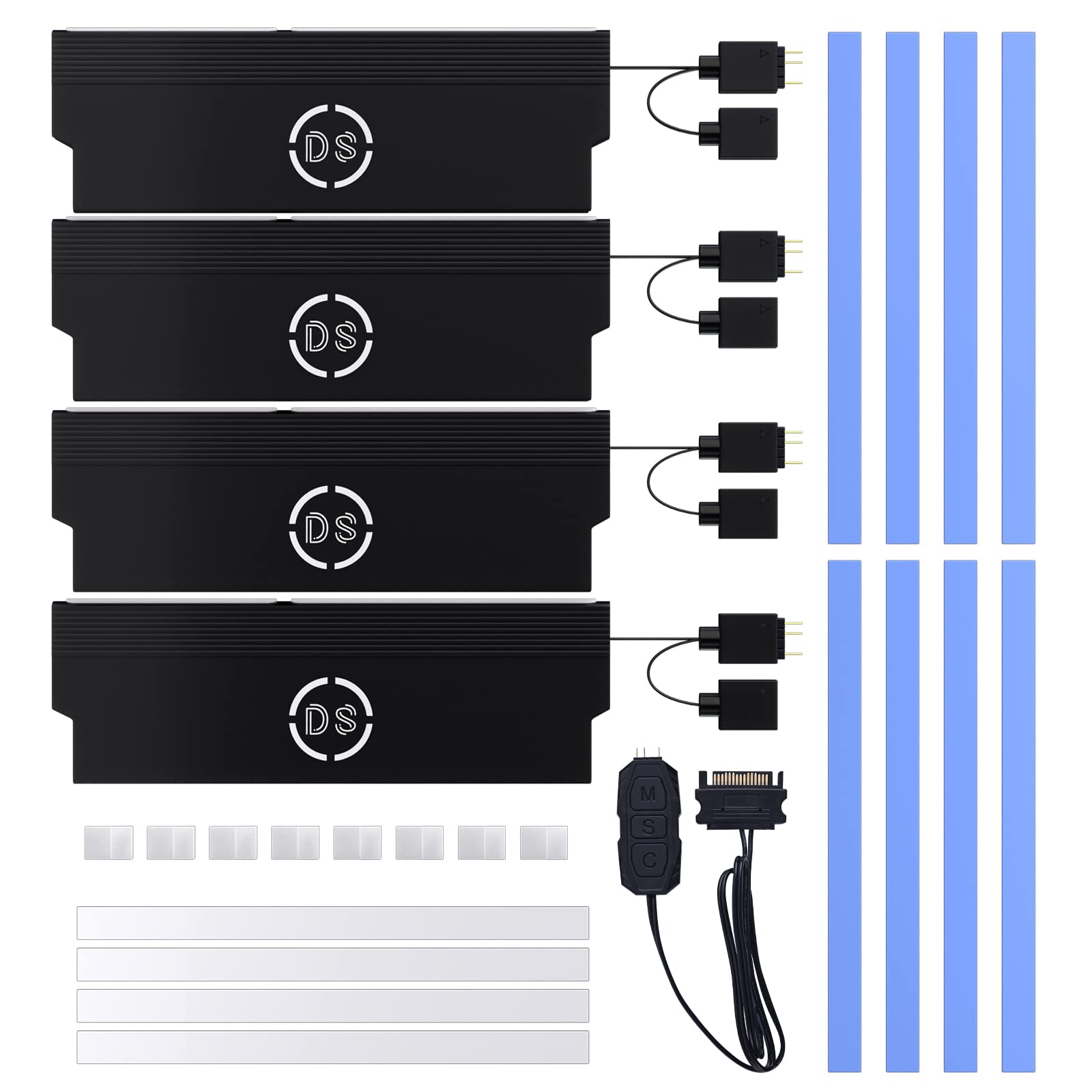 DS Aluminum Alloy RAM Cooling Shell Heat Sink, ARGB Light Effect Memory Cooling Radiator Glow for PC Memory Cooling Vest(4Pack, 3th GEN, M Series)