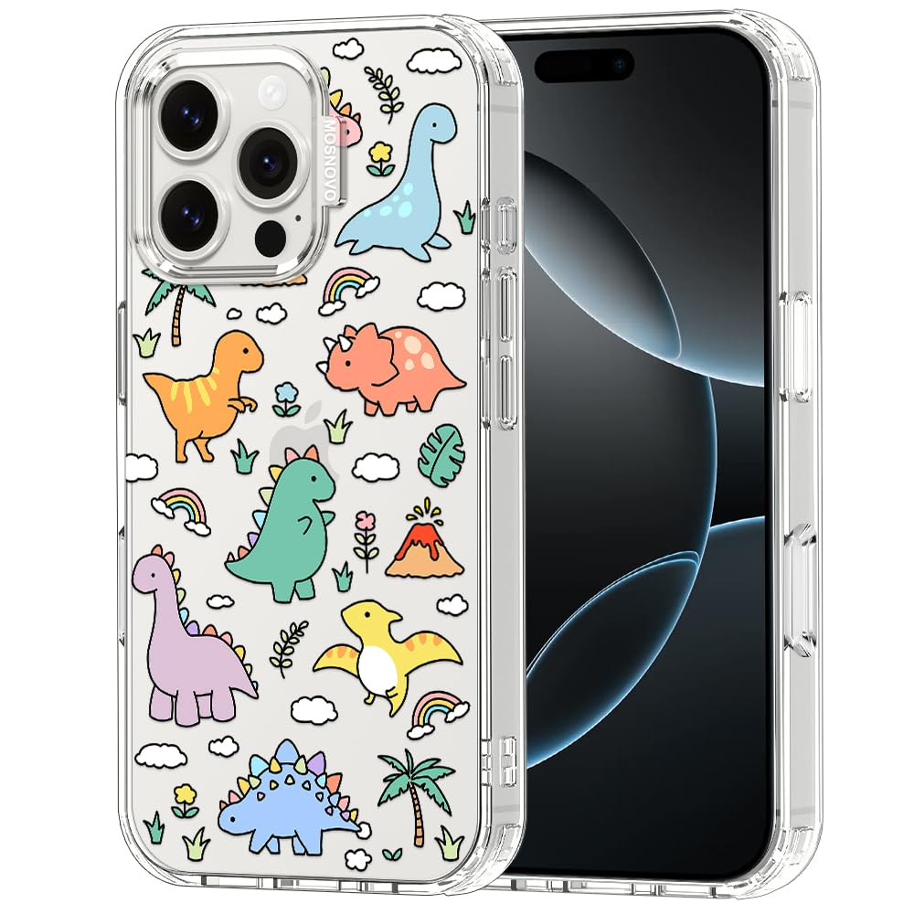 MOSNOVO Case for iPhone 16 Pro Max, [Buffertech 6.6ft Military-Grade Drop Protection] [Anti Peel Off Tech] Clear TPU Bumper Phone Case Cover Design - Dinosaur Land — image 1