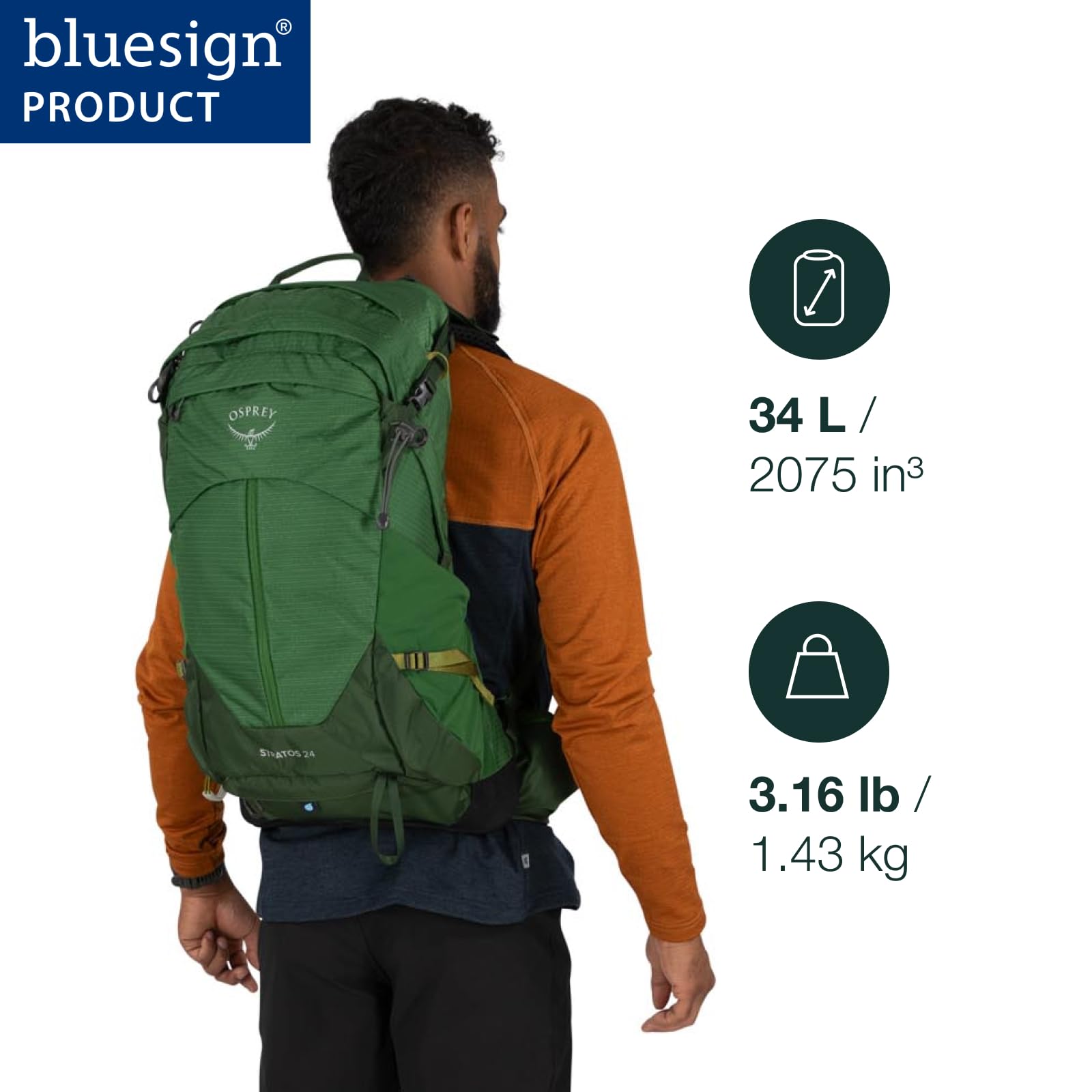 Osprey Stratos 34L Men's Hiking Backpack, Cetacean Blue