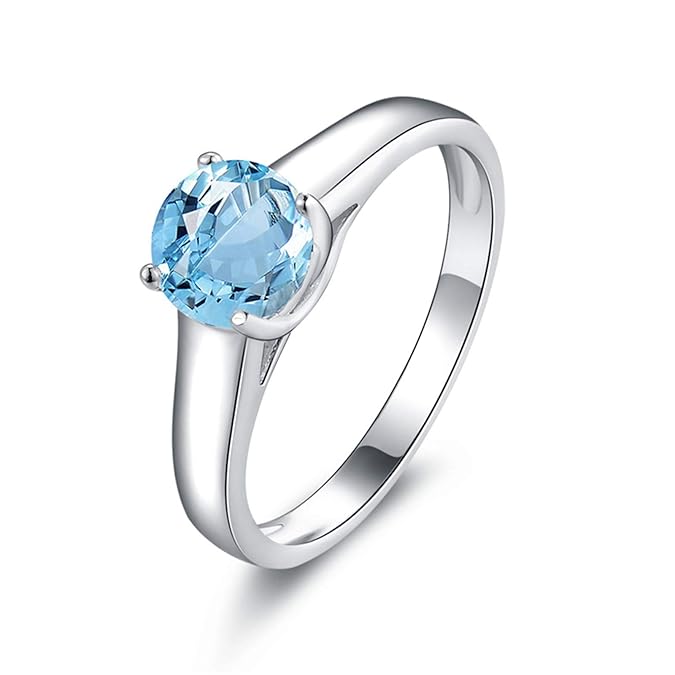 Beydodo Partner Ring Silber 925 Rund Hellblau Topaz Ehering Silber Partnerring Solitärring