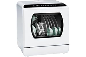 Hermitlux Portable Countertop Dishwashes, 5 Washing Programs Mini Dishwasher with 5-Liter Built-in Water Tank for Apartments & RVs, Tabletop Dishwasher with LED Light & Glass Door, No Hookup Needed