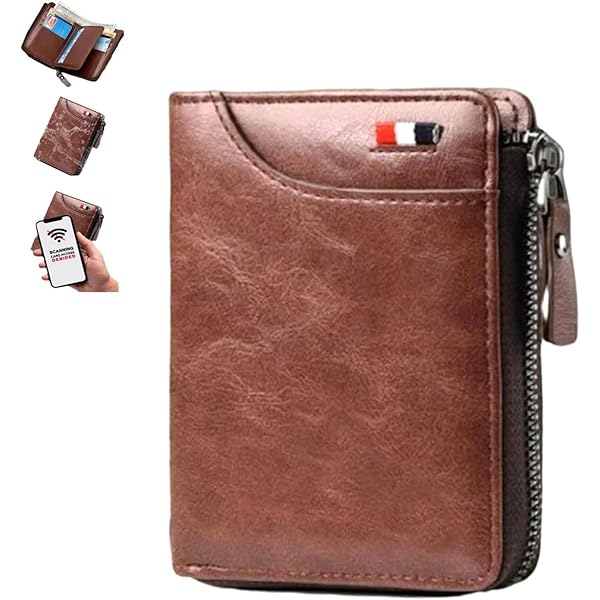 Card Holder Mens Leather Wallet 8 Card Slots RFID Blocking Brown Brown Bifold Small Retro