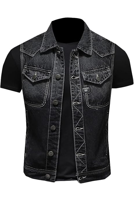 Chaleco Vaquero Hombre Sin Mangas - Estilo Vintage Con Bolsillos
