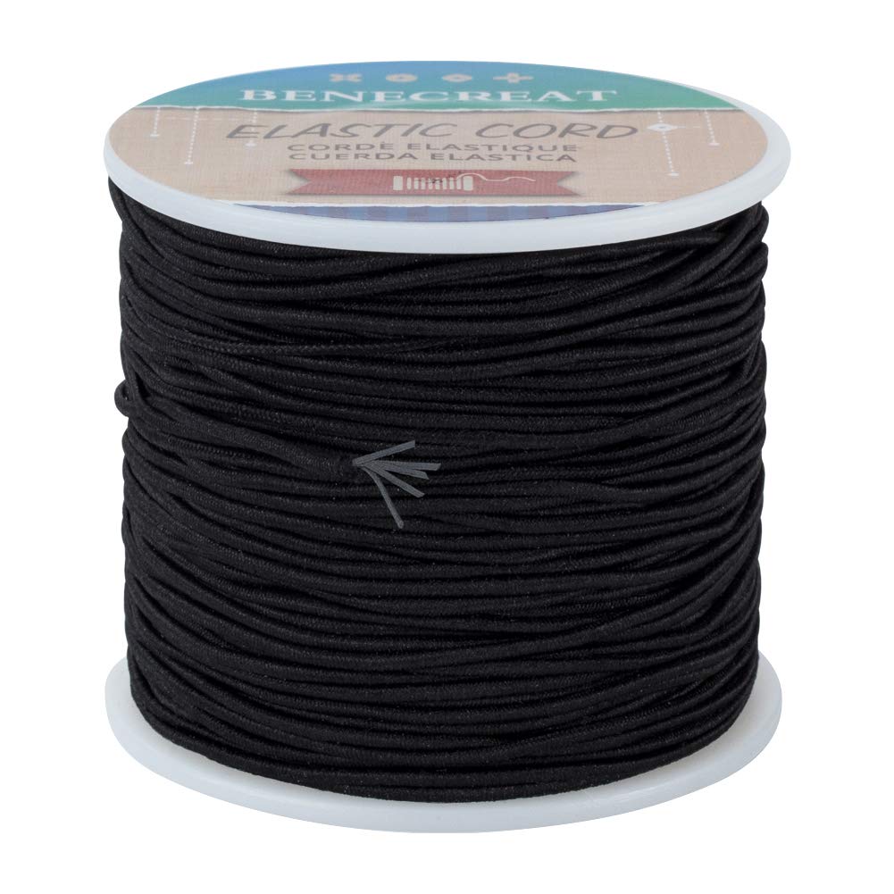 BENECREAT 1.5mm Black Elastic Cord 70m/76 Yard Stretch Thread Beading Cord Fabric Crafting String Rope for DIY Crafts Bracelets Necklaces