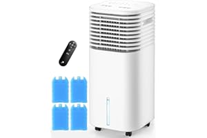 CENSTECH 4-IN-1 Portable Air Conditioners, Evaporative Air Cooler w/4 Modes & 3 Speeds, 15H Timer for Smart Auto-off, 2-Gal Tank for 20H Cooling,17FT Remote,No Hose Needed,120°Oscillating Swamp Cooler