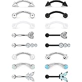 Tkzndnm 16g 8mm Silver/Black/Rainbow Eyebrow Piercing Jewelry Rings Curved Barbell Vertical Labret Lip Surgical Steel Small Belly Button Snake Eyes Tongue Rook Earrings for Women Men