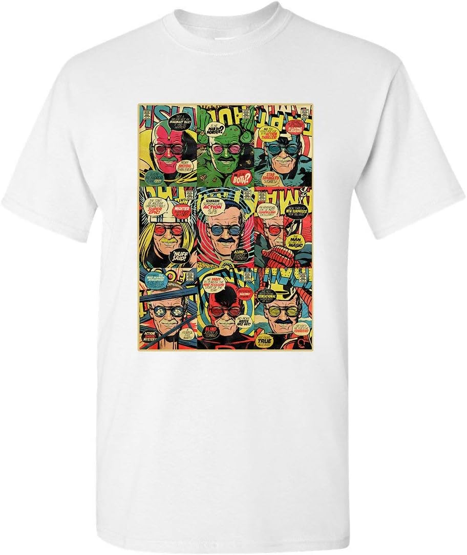 T Shirt Jerks - Stan Lee Comic Book Cover Collage Rip Stan Lee Hulk Captain America Thor Doctor Strange, Spiderman