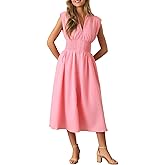 FANCYINN Summer Casual Womens Maxi Dress Sleeveless V Neck Waist Aline Front Zipper High Slit Flowy Long Dress Pockets