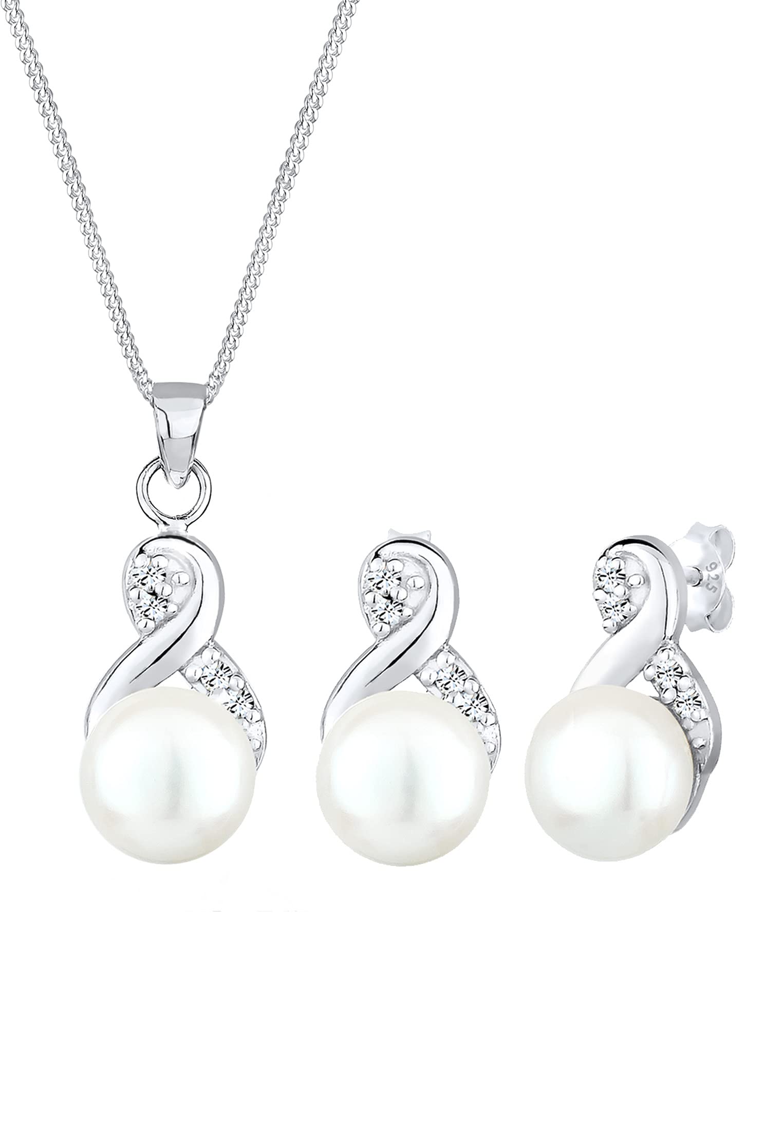 Elli Jewelry Set Set infinity Freshwater Pearls Crystal 925 Sterling Silver