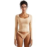 SUUKSESS Women Double Lined Fitted Basic T Shirts Scoop Neck Long Sleeve Crop Top