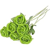LetuoClips 6pcs Fake Roses Artificial Flower, Bridal Rose Bouquet Faux Roses with Stems for Wedding Flower Decoracion, Green Artificial Roses, Valentine's Day, Wedding & Home Decor