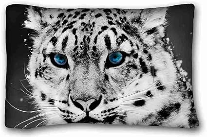 Soft Pillow Case Cover Snow Blue Eyes Leopards Selective Coloring