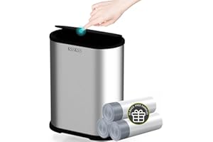 KSSKSS 1.8 Gallons Small Stainless Steel Trash Can with Press Type Lid, Slim Bathroom Garbage Bin, Removable Liner Bucket, Dog Proof Narrow Wastebasket with Pop-Up Lid for Bedroom,Toilet (Silver)