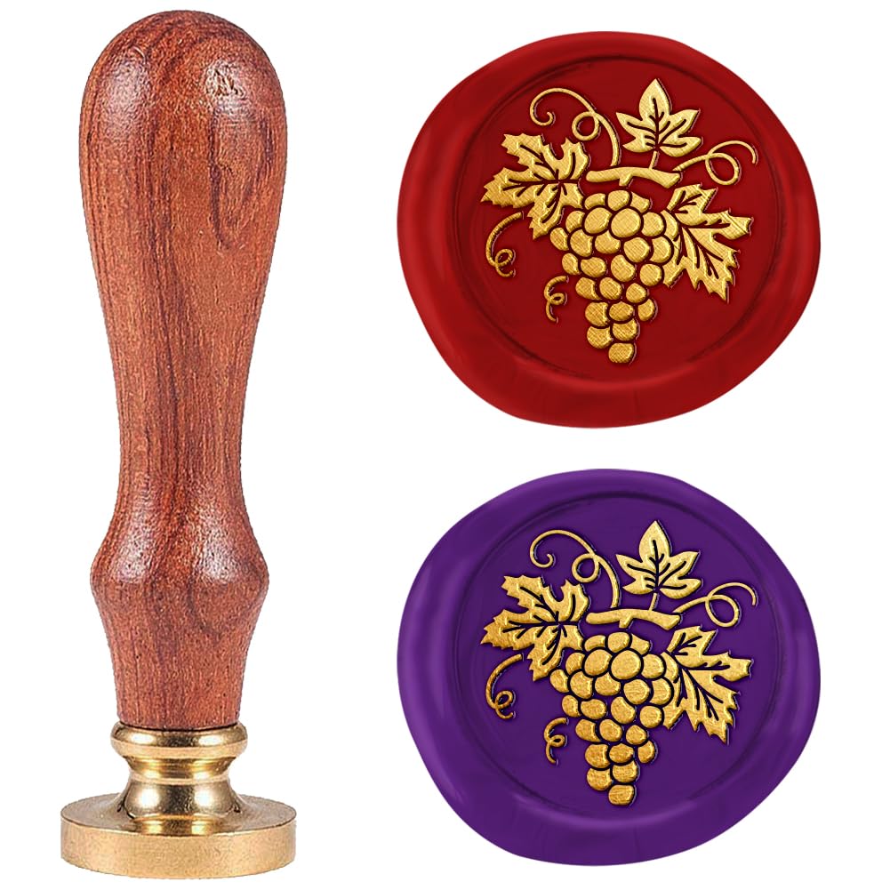 DELORIGIN Grapes 1" Wax Seal Stamp Retro Sealing Stamps Removable Brass Head Seal Stamp with Wooden Handle Sealing Wax for Envelope Greeting Card Letter Wedding Invitations Gift Wrapping Decor
