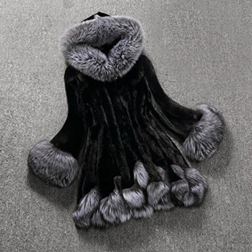 Winter Coat for Women, ManxiVoo Womens Luxury Faux Fox Fur Coat Warm Plus Jacket Fashion Sexy Long Sleeve Hoodie Parka Outwear (XXL, Black)