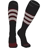 PEAR SOX Striped OTC Baseball, Softball, Football Socks (C) Black, Cardinal, Silver