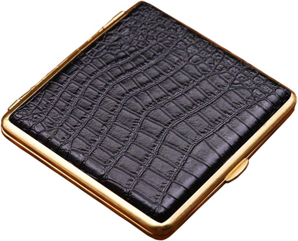 EEKUY High-Grade Leather Cigarette Case, Vintage Cigarette Case Copper Frame PU Leather Material Can Accommodate 20 Cigarettes 3.74 * 3.22 * 0.71''