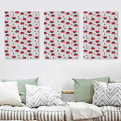 Amazon Agoza 抽象油絵 てんとう虫 かわいい手描き 落書き イラスト 葉 虫 抽象 装飾 自然 イラスト オフィス アート デコレーション 3パネル マルチカラー 24x47inchx3pcs 60x1cmx3pcs アートフレーム ポスター オンライン通販