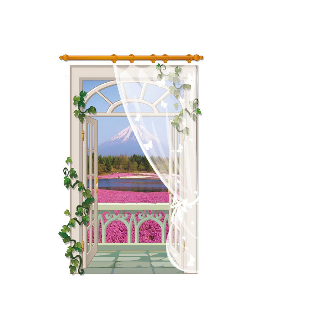 Vertical Version Window View with Curtain Vinyl Wall Sticker - Flower