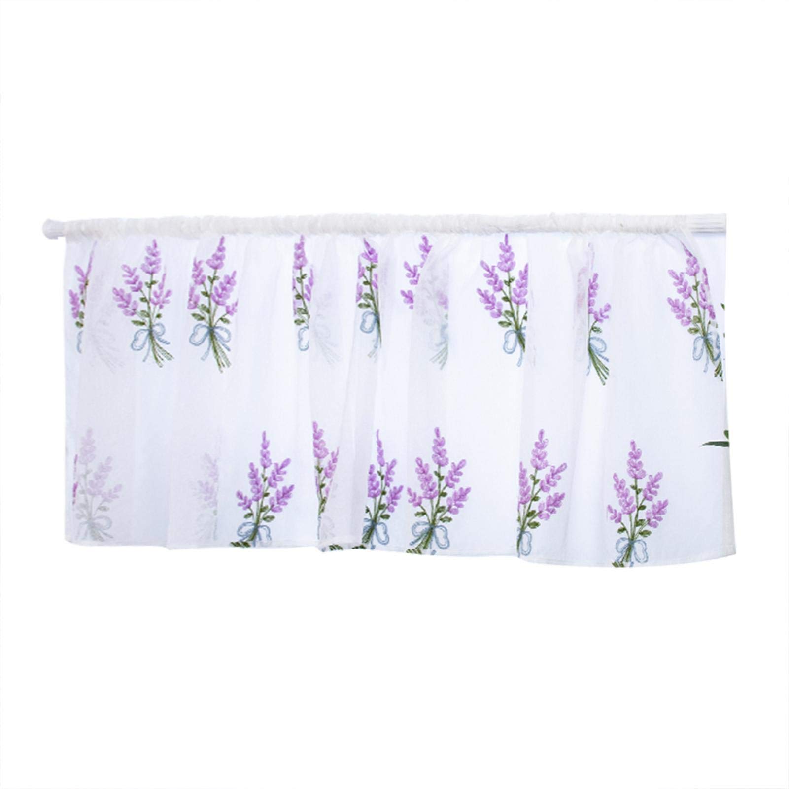 Hapivida Short Kitchen Curtains 39x20 Inch -Purple Small Cafe Curtain for Small Windows, Semi-Sheer Floral Embroidered Tier Curtain for Kitchen Bathroom Laundry Room