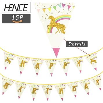 Magical Unicorn Pastel Rainbow Happy Birthday Banner Pennant Party