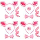 JOUTYFOR 16 Pieces Pig Costume Set Pig Ears Headband Pigs Nose Bow Tie Pigs Tail Fancy Animal Cosplay Costumes Pink Animal Costume Accessories for Halloween Christmas Cosplay Animals Dress up Party