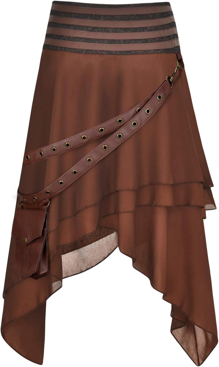 Charmian Women's Steampunk Gothic Retro Multi Layered Ruffles Pirate Party Skirt